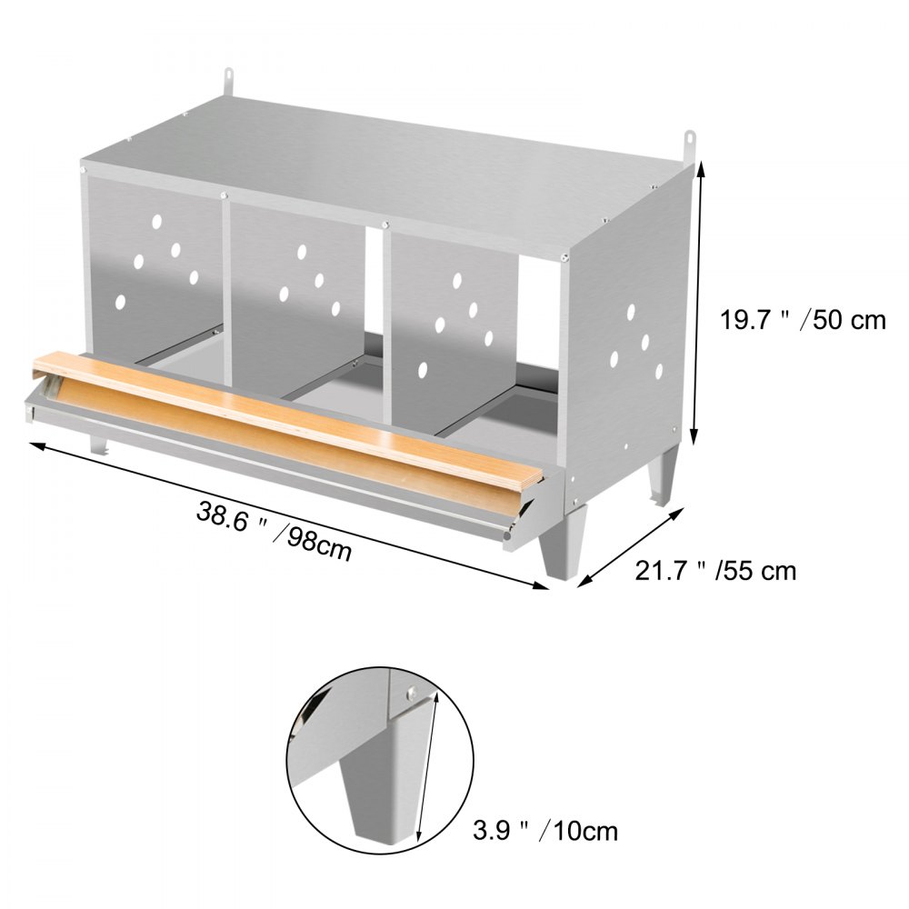 VEVOR Poultry Roll Away Nest Box Chicken Laying Nest 3-Hole Egg Collection Tray