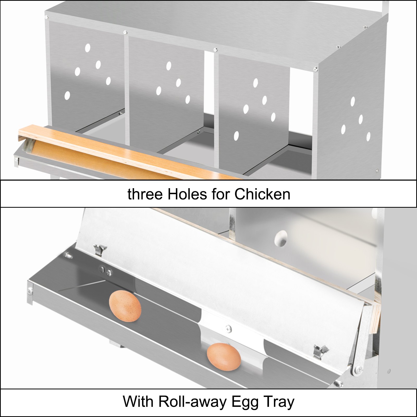 VEVOR Poultry Roll Away Nest Box Chicken Laying Nest 3-Hole Egg Collection Tray