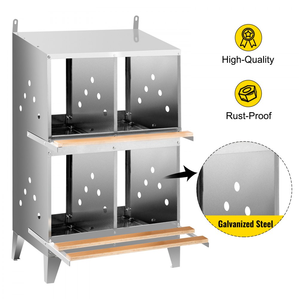 Vevor Chicken Nesting Boxes Nido de aves de corral Huevos de acero galvanizado de 4 agujeros