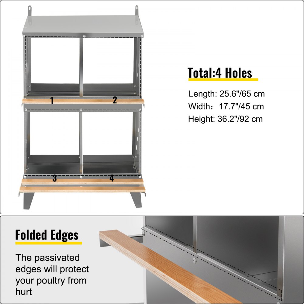 Vevor Chicken Nesting Boxes Nido de aves de corral Huevos de acero galvanizado de 4 agujeros