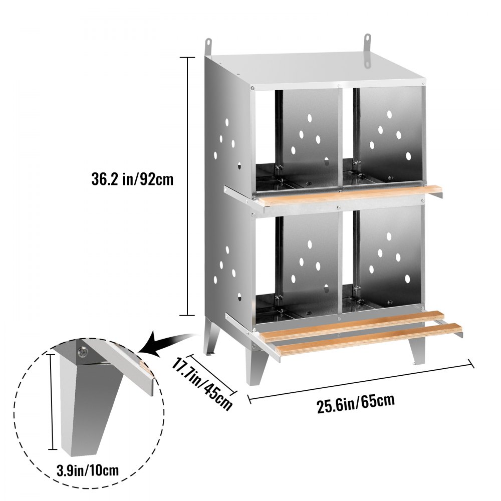 Vevor Chicken Nesting Boxes Nido de aves de corral Huevos de acero galvanizado de 4 agujeros