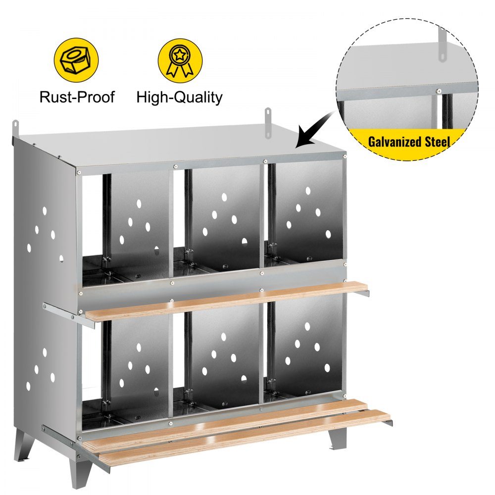 Vevor Chicken Nesting Boxes Poultry Nest 6-hole Galvanized Steel Laying Eggs