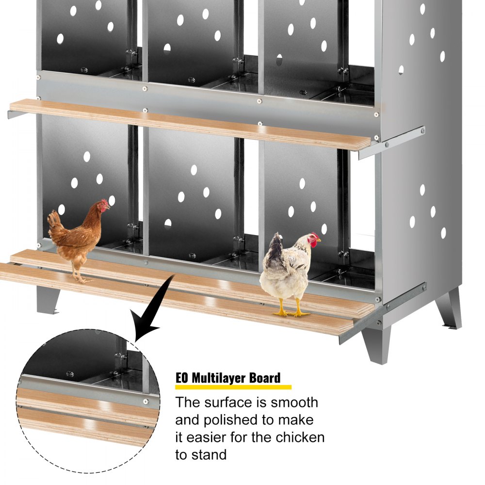 Vevor Chicken Nesting Boxes Poultry Nest 6-hole Galvanized Steel Laying Eggs
