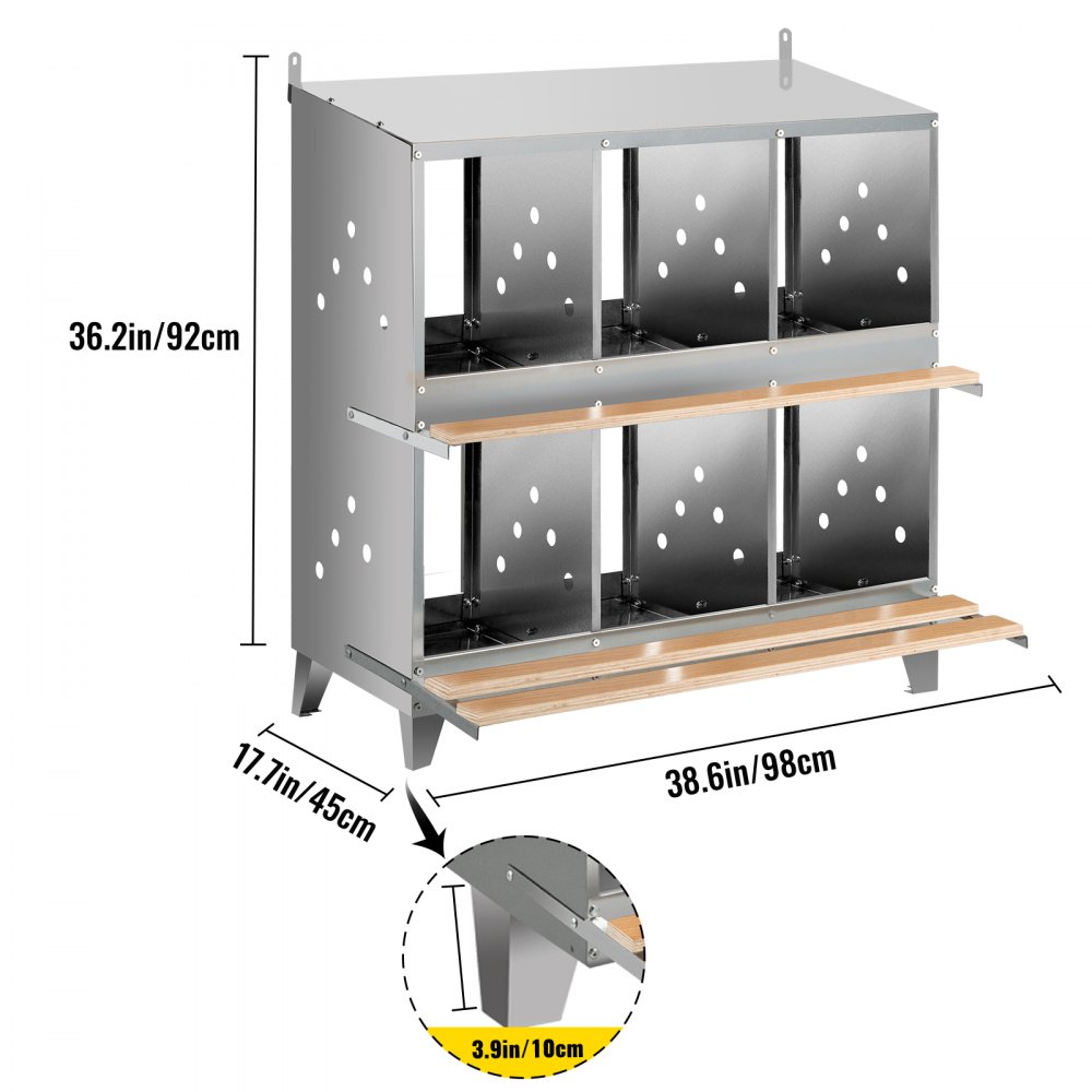 Vevor Chicken Nesting Boxes Poultry Nest 6-hole Galvanized Steel Laying Eggs