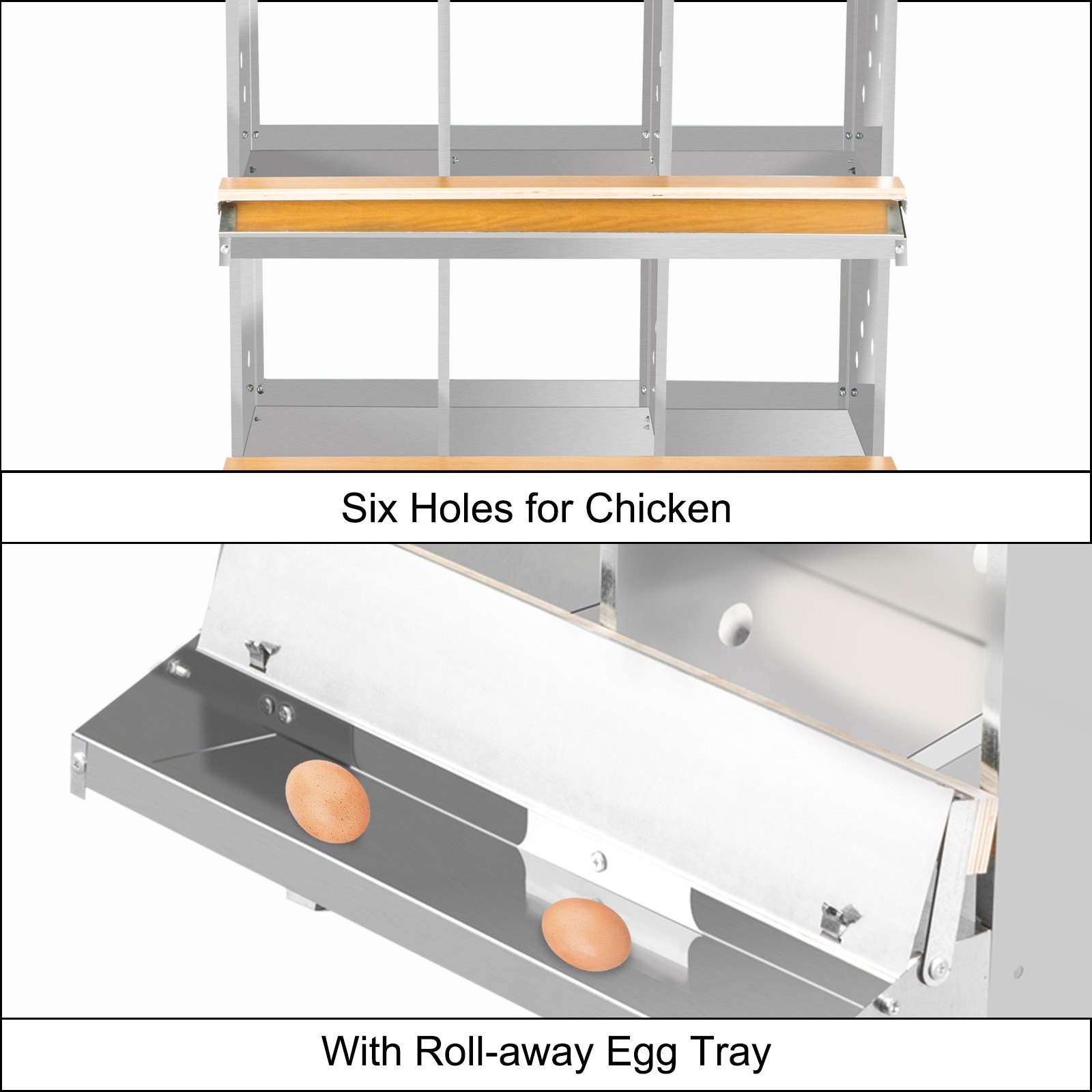 VEVOR Poultry Roll Away Nest Box Chicken Laying Nest 6-Hole Egg Collection Tray