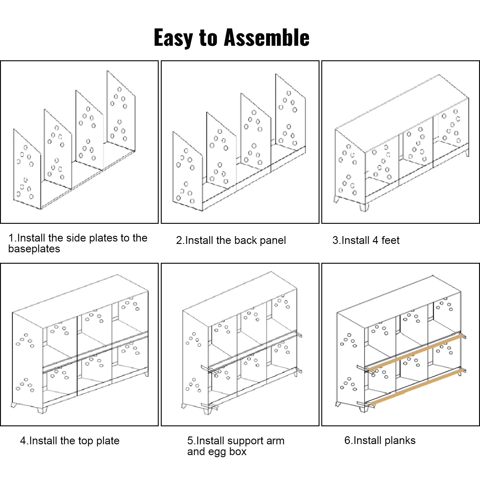 VEVOR Poultry Roll Away Nest Box Chicken Laying Nest 6-Hole Egg Collection Tray