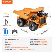 VEVOR RC Controle Remoto Caminhão Basculante Brinquedo Construção Veículo Brinquedo 9CH 1:18 Escala