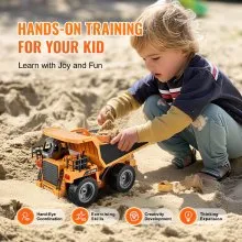 VEVOR RC Dump Truck Toy, 9-Channel 1:18 Scale, Remote Control Dump Truck RC Construction Vehicle Truck Toy with Metal Bed & Light, 2 Rechargeable Batteries for Toddlers Kids Boys and Girls Age 8+