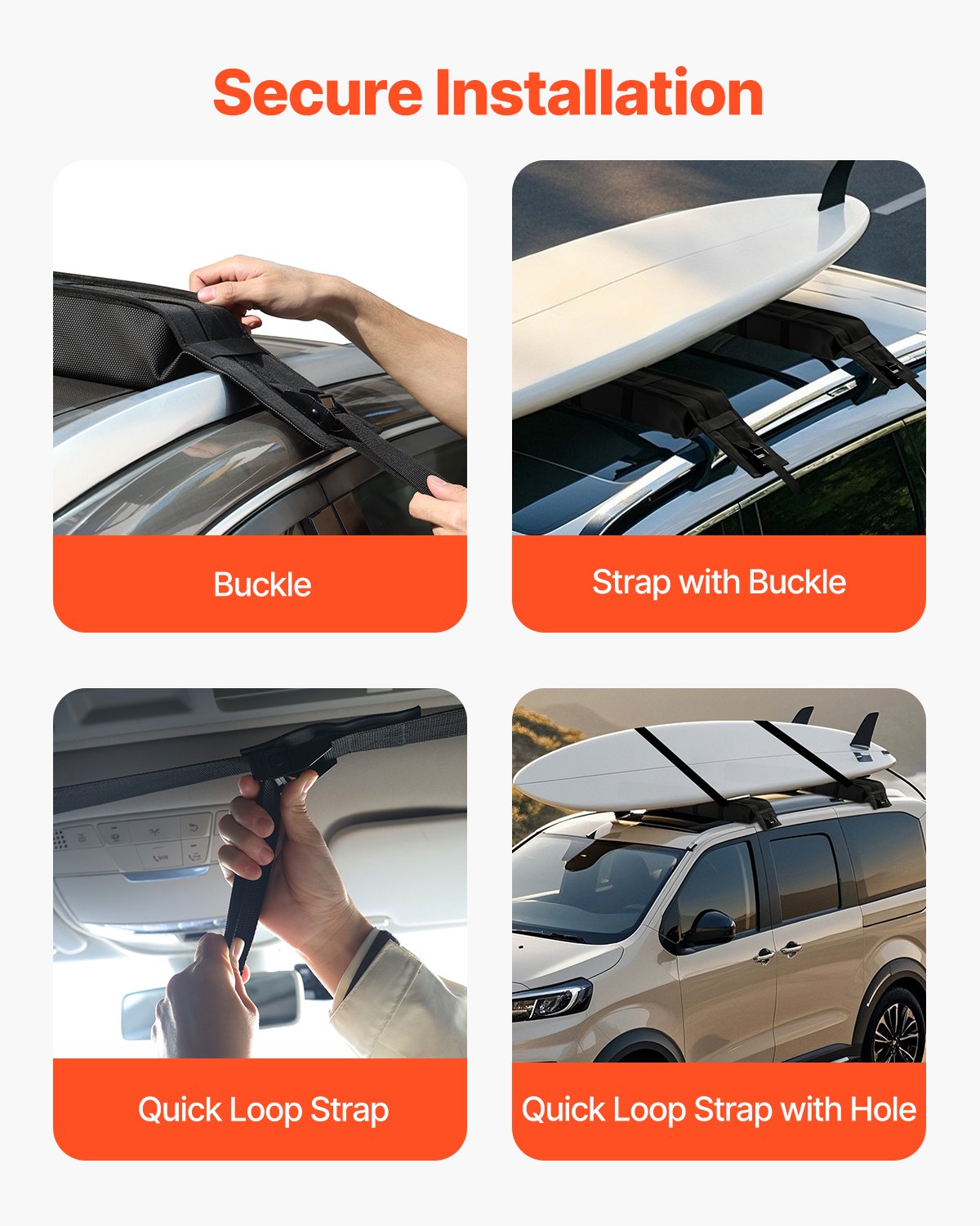 VEVOR Soft Roof Rack Pads, 838mm Universal Car Roof Rack Pad, 176LBS Load Capacity Luggage Kayak Carrier with 2 Tie-Down Straps and Portable Storage Bag for SUP Canoe Snowboard Paddle Board
