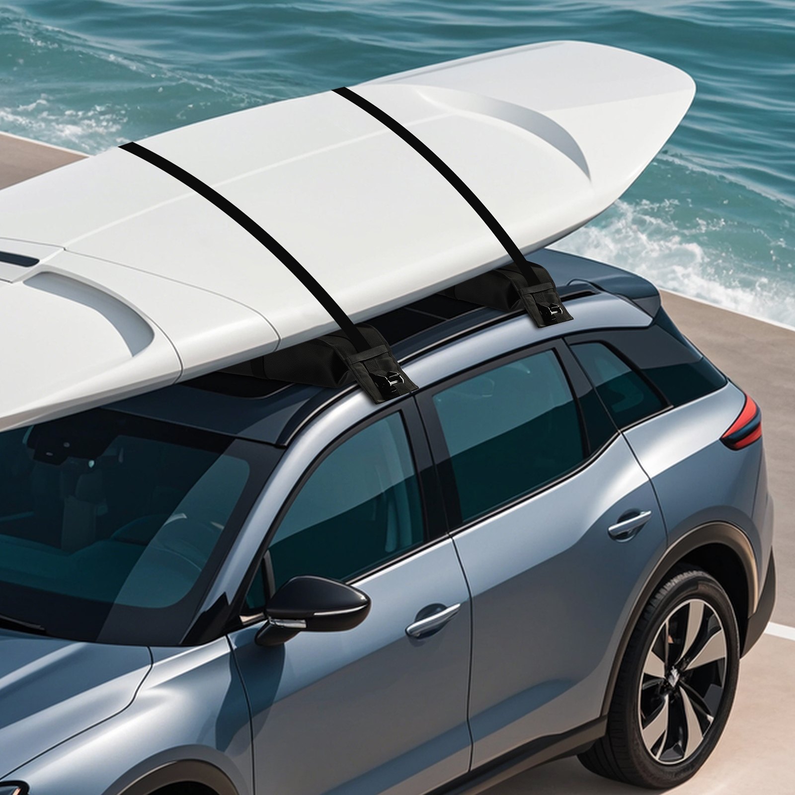 VEVOR Soft Roof Rack Pads, 838mm Universal Car Roof Rack Pad, 176LBS Load Capacity Luggage Kayak Carrier with 2 Tie-Down Straps and Portable Storage Bag for SUP Canoe Snowboard Paddle Board