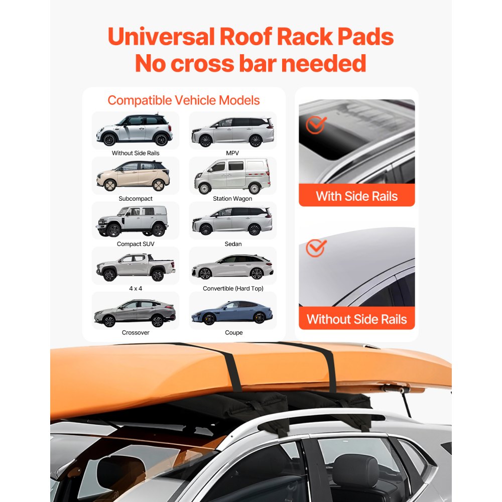 VEVOR Inflatable Soft Roof Rack Bars, 37.6-Inch Universal Car Roof Rack Pads, 88LBS Loading Luggage Kayak Carrier with 2 Tie-Down Straps & Ropes, Hand Air Pump, Storage Bag for Canoes Surfboards SUPs