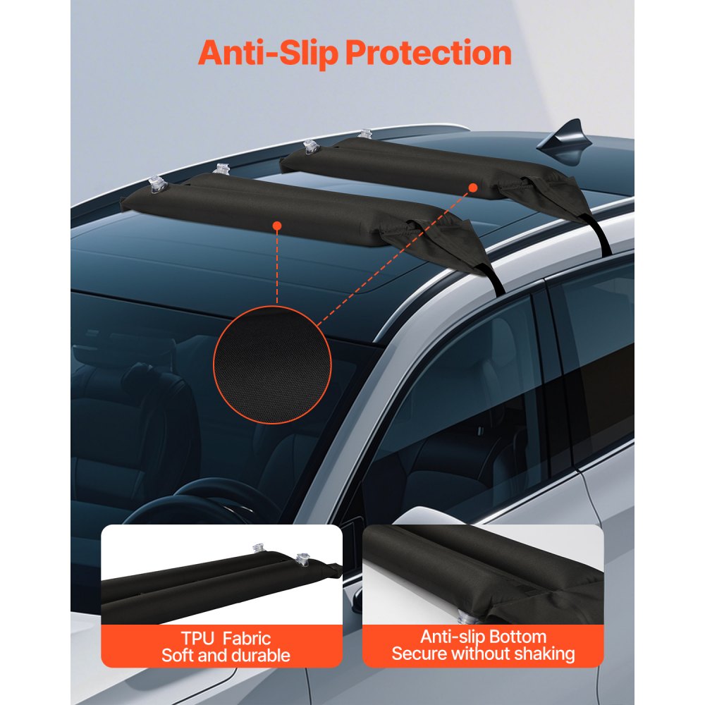 VEVOR Inflatable Soft Roof Rack Bars, 37.6-Inch Universal Car Roof Rack Pads, 88LBS Loading Luggage Kayak Carrier with 2 Tie-Down Straps & Ropes, Hand Air Pump, Storage Bag for Canoes Surfboards SUPs