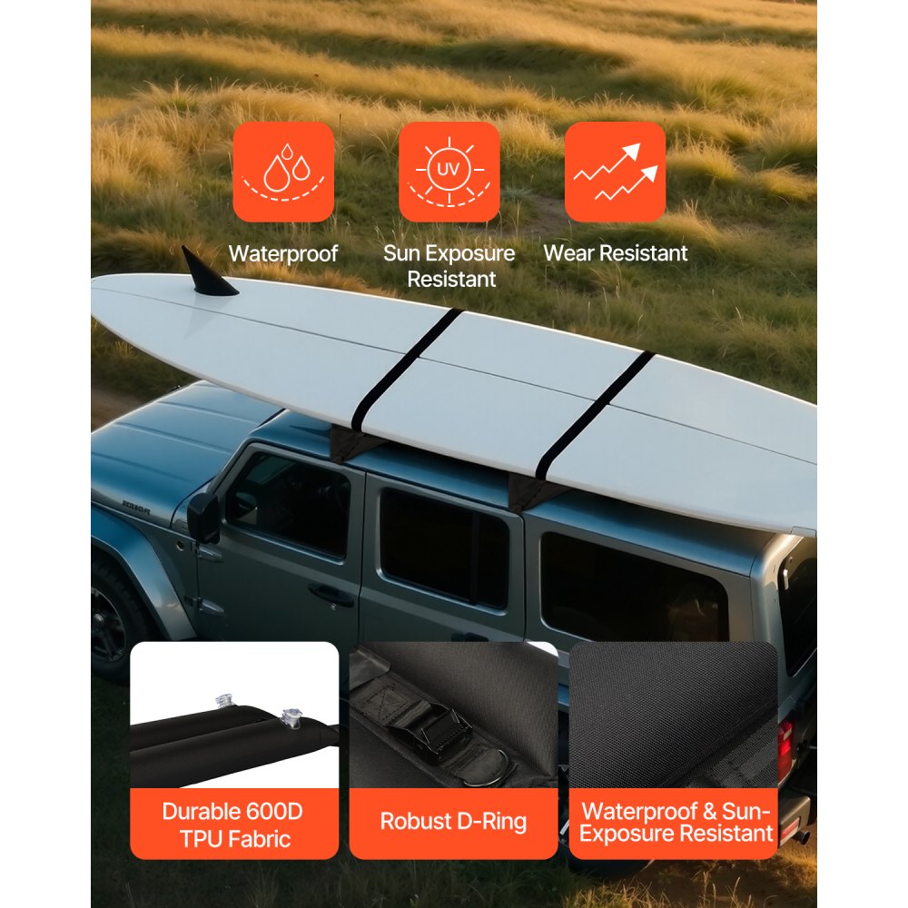 VEVOR Inflatable Soft Roof Rack Bars, 37.6-Inch Universal Car Roof Rack Pads, 88LBS Loading Luggage Kayak Carrier with 2 Tie-Down Straps & Ropes, Hand Air Pump, Storage Bag for Canoes Surfboards SUPs
