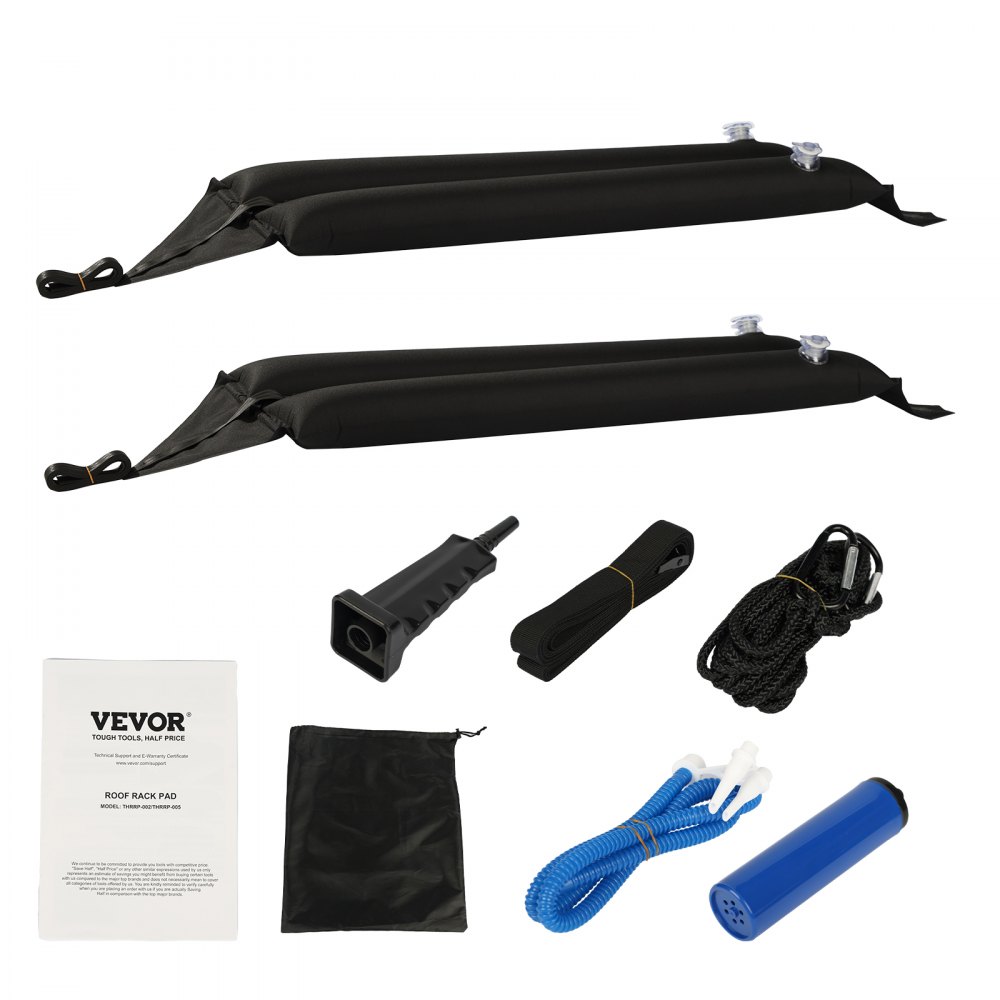 VEVOR Inflatable Soft Roof Rack Bars, 37.6-Inch Universal Car Roof Rack Pads, 88LBS Loading Luggage Kayak Carrier with 2 Tie-Down Straps & Ropes, Hand Air Pump, Storage Bag for Canoes Surfboards SUPs