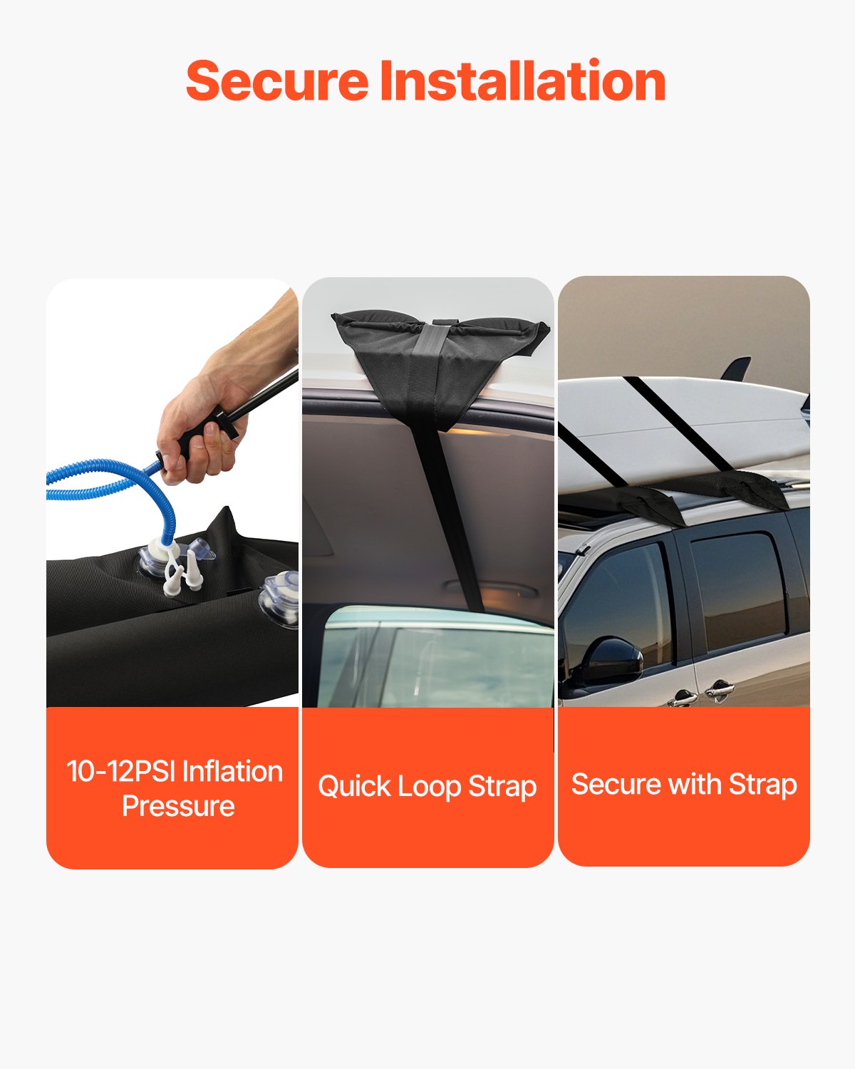 VEVOR Inflatable Soft Roof Rack Bars, 37.6-Inch Universal Car Roof Rack Pads, 88LBS Loading Luggage Kayak Carrier with 2 Tie-Down Straps & Ropes, Hand Air Pump, Storage Bag for Canoes Surfboards SUPs