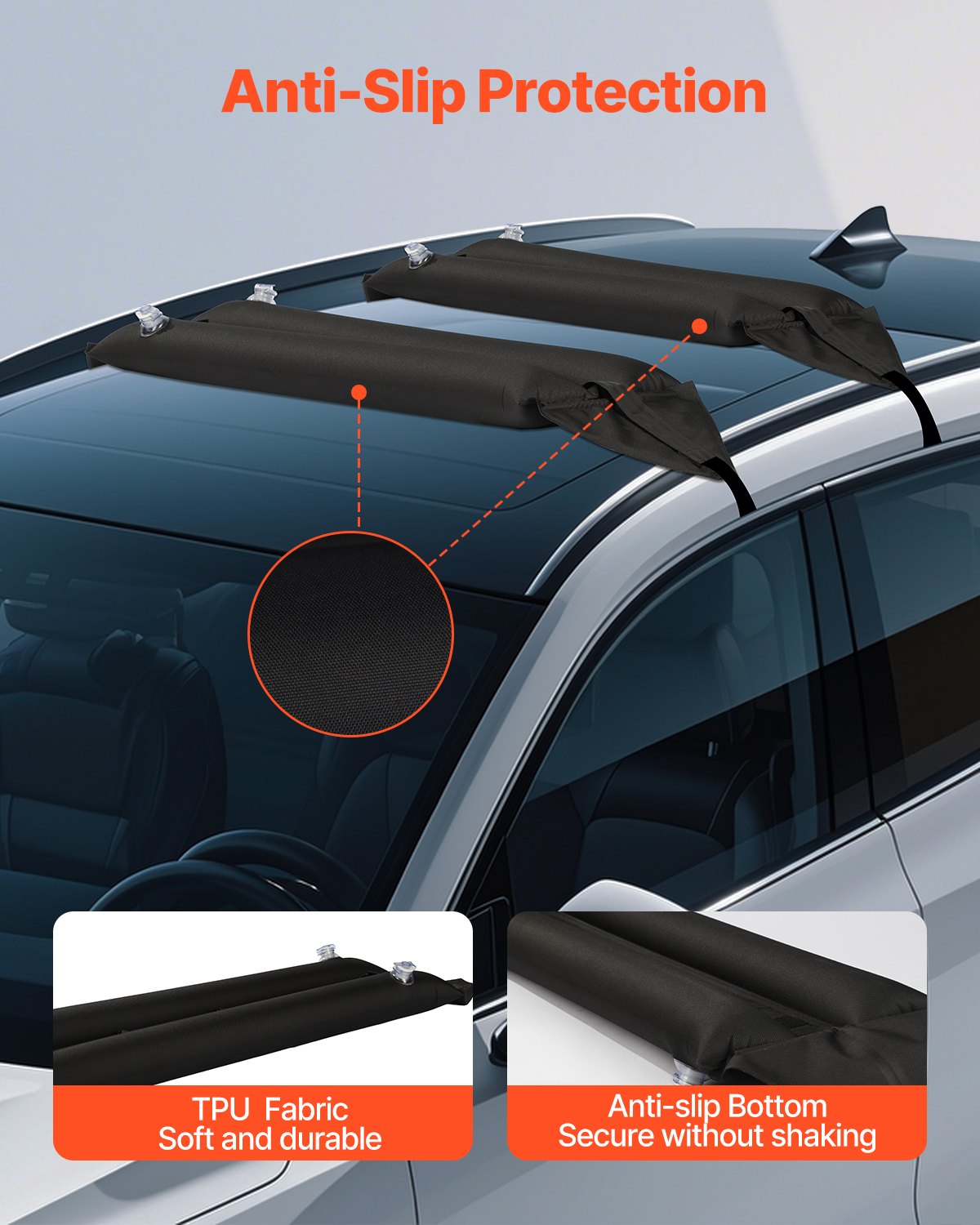 VEVOR Inflatable Soft Roof Rack Bars, 37.6-Inch Universal Car Roof Rack Pads, 88LBS Loading Luggage Kayak Carrier with 2 Tie-Down Straps & Ropes, Hand Air Pump, Storage Bag for Canoes Surfboards SUPs