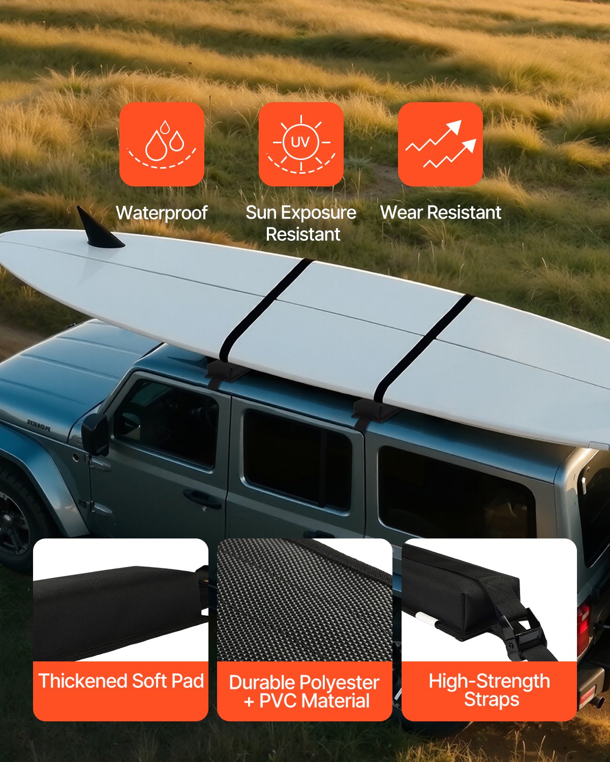 VEVOR Soft Roof Rack Pads, 15.5-Inch Universal Car Roof Rack Pads, 176LBS Loading Capacity Luggage Kayak Carrier with Portable Storage Bag for SUP Canoe Snowboard Paddle Board Surfboard