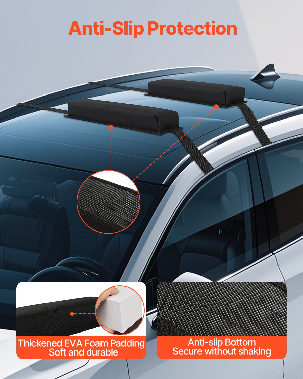 VEVOR Soft Roof Rack Pads, 15.5-Inch Universal Car Roof Rack Pads, 176LBS Loading Capacity Luggage Kayak Carrier with Portable Storage Bag for SUP Canoe Snowboard Paddle Board Surfboard