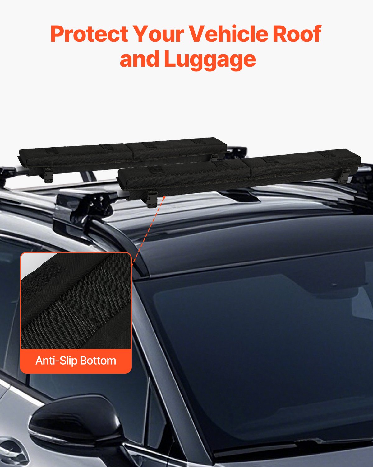 VEVOR Soft Roof Rack Pads, 30" Universal Car Roof Rack Pad for Various Crossbars, 176LBS Loading Luggage Kayak Carrier with 2 Tie Down Straps, 2 Quick Loop Straps & Storage Bag for SUP Canoe Snowboard