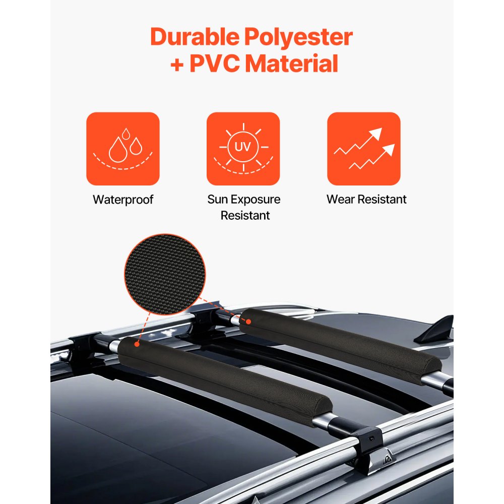 VEVOR Soft Roof Rack Pads, 28" Universal Car Roof Rack Pads for Various Crossbars, 88LBS Load Capacity Luggage Kayak Carrier with 2 Tie Down Straps for SUPs Canoes Snowboards Paddle Boards