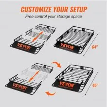 VEVOR Roof Rack Cargo Basket, 64" x 39" x 6" Rooftop Cargo Carrier with Extension, Heavy-duty Steel 200 LBS Capacity Universal Roof Rack Basket, Luggage Holder for SUV, Truck
