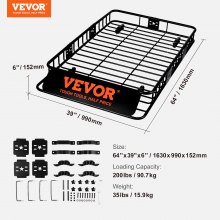 VEVOR Roof Rack Cargo Basket, 64" x 39" x 6" Rooftop Cargo Carrier with Extension, Heavy-duty 200 LBS Capacity Universal Roof Rack Basket, Luggage Holder for SUV, Truck, Vehicle