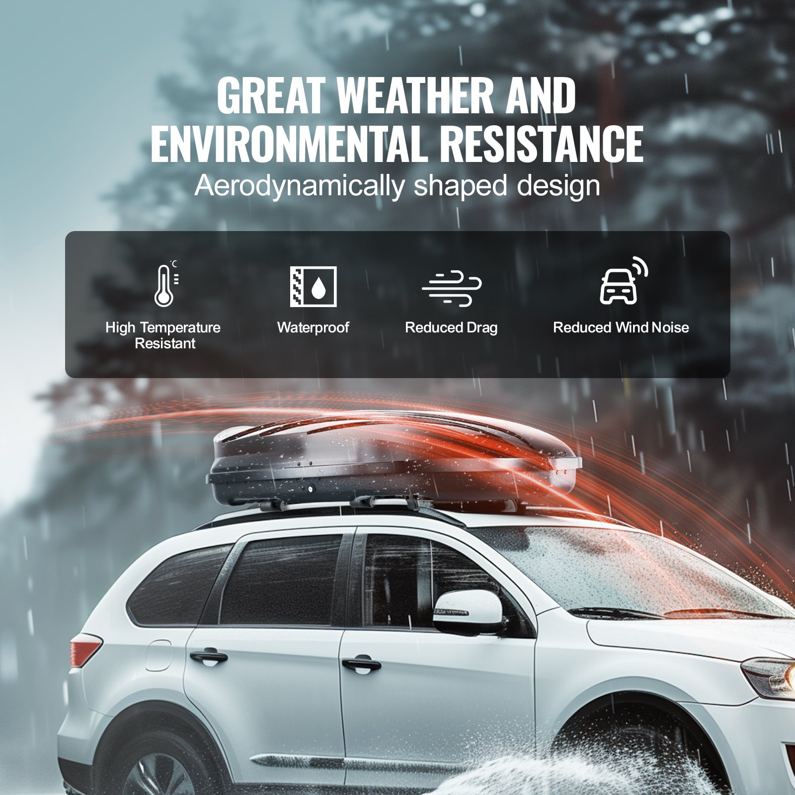 VEVOR Rooftop Cargo Carrier, 340 L Roof Cargo Box, ABS Hard Shell Roof Box, with Dual-Sided Opening and 2 Reinforced Straps, Aerodynamic, Suitable for most Crossbar, for Car, Wagon, SUV, Black