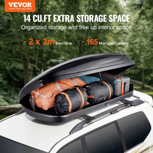 thumbnail image 2 of Yibei-tech 14 Cubic Feet Car Top Cargo Carrier - Roof Mount Luggage Box - Gloss Black - With 2 Locks - Fits Cars, Vans, ATV 2 of 4