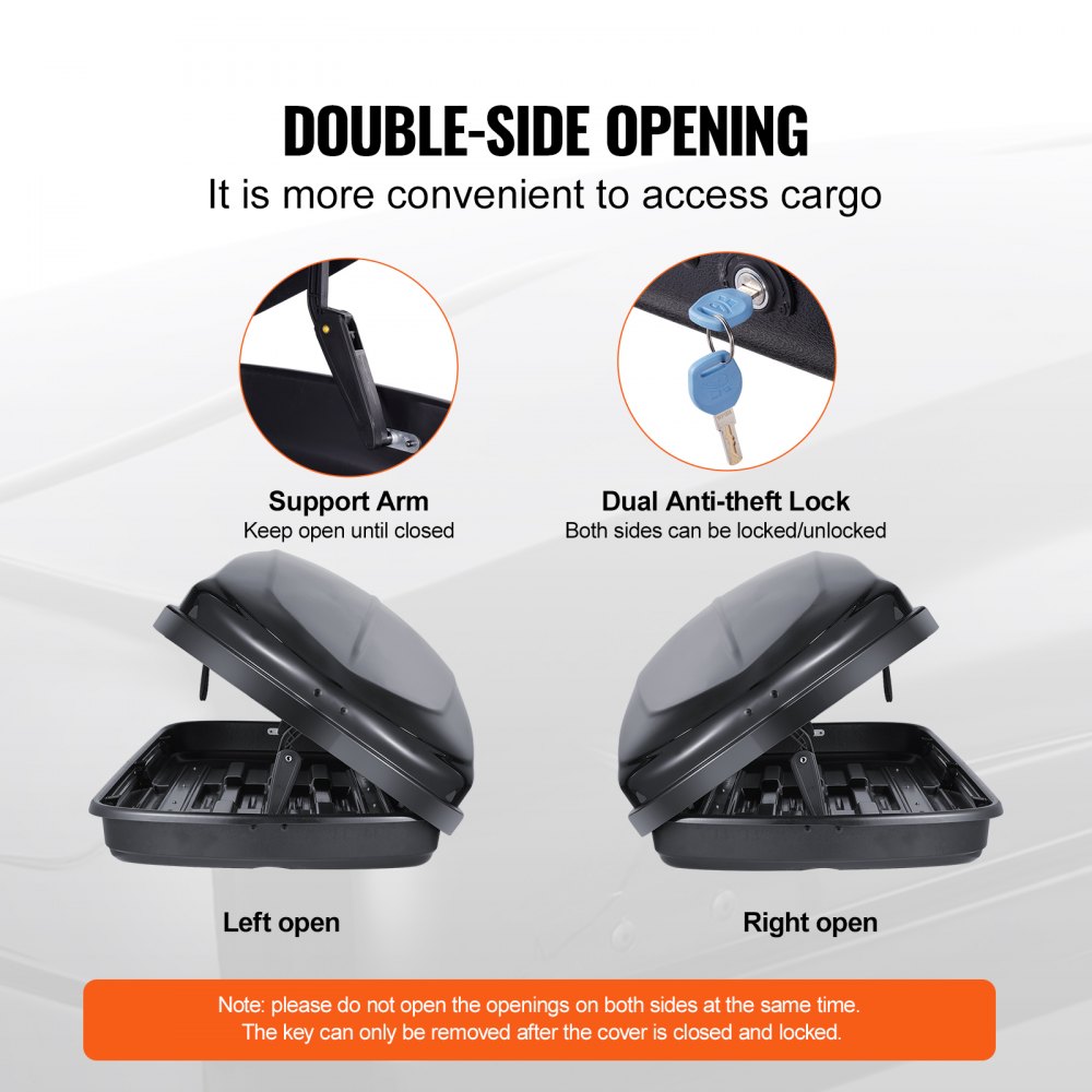 VEVOR Rooftop Cargo Carrier, 8 Cubic Feet Roof Cargo Box, ABS Hard Shell Roof Box, with Dual-Sided Opening and 2 Reinforced Straps, Aerodynamic, Suitable for most Crossbar, for Car, Wagon, SUV, Black