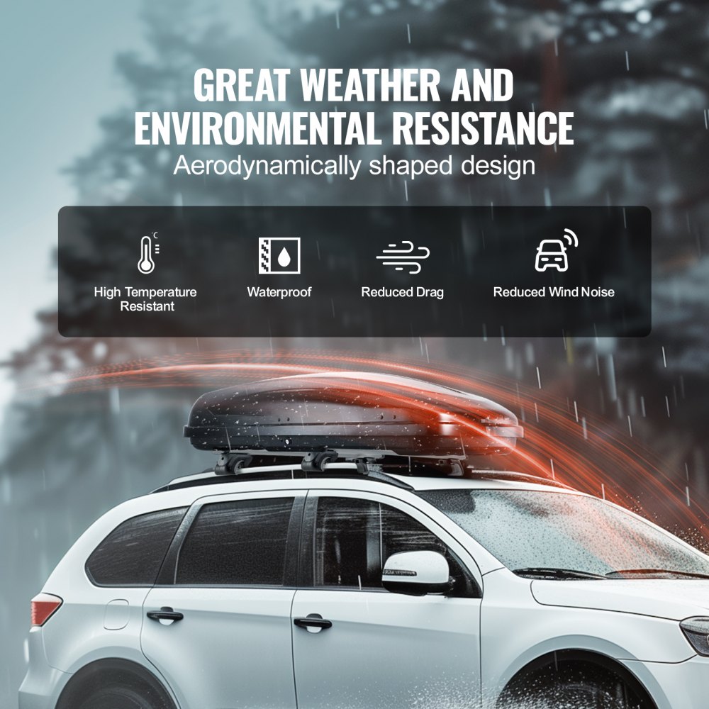 VEVOR Rooftop Cargo Carrier, 8 Cubic Feet Roof Cargo Box, ABS Hard Shell Roof Box, with Dual-Sided Opening and 2 Reinforced Straps, Aerodynamic, Suitable for most Crossbar, for Car, Wagon, SUV, Black