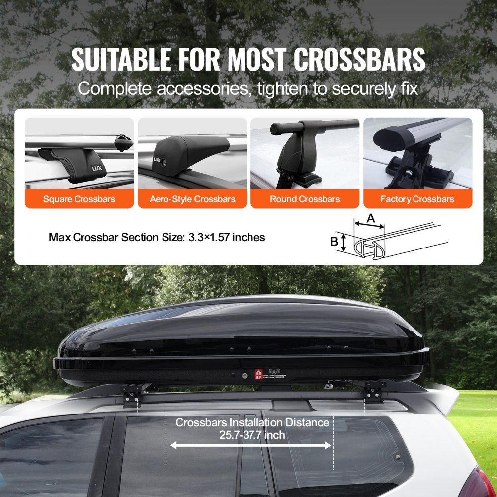 VEVOR Rooftop Cargo Carrier, 220 L Roof Cargo Box, ABS Hard Shell Roof Box, with Dual-Sided Opening and 2 Reinforced Straps, Aerodynamic, Suitable for most Crossbar, for Car, Wagon, SUV, Black