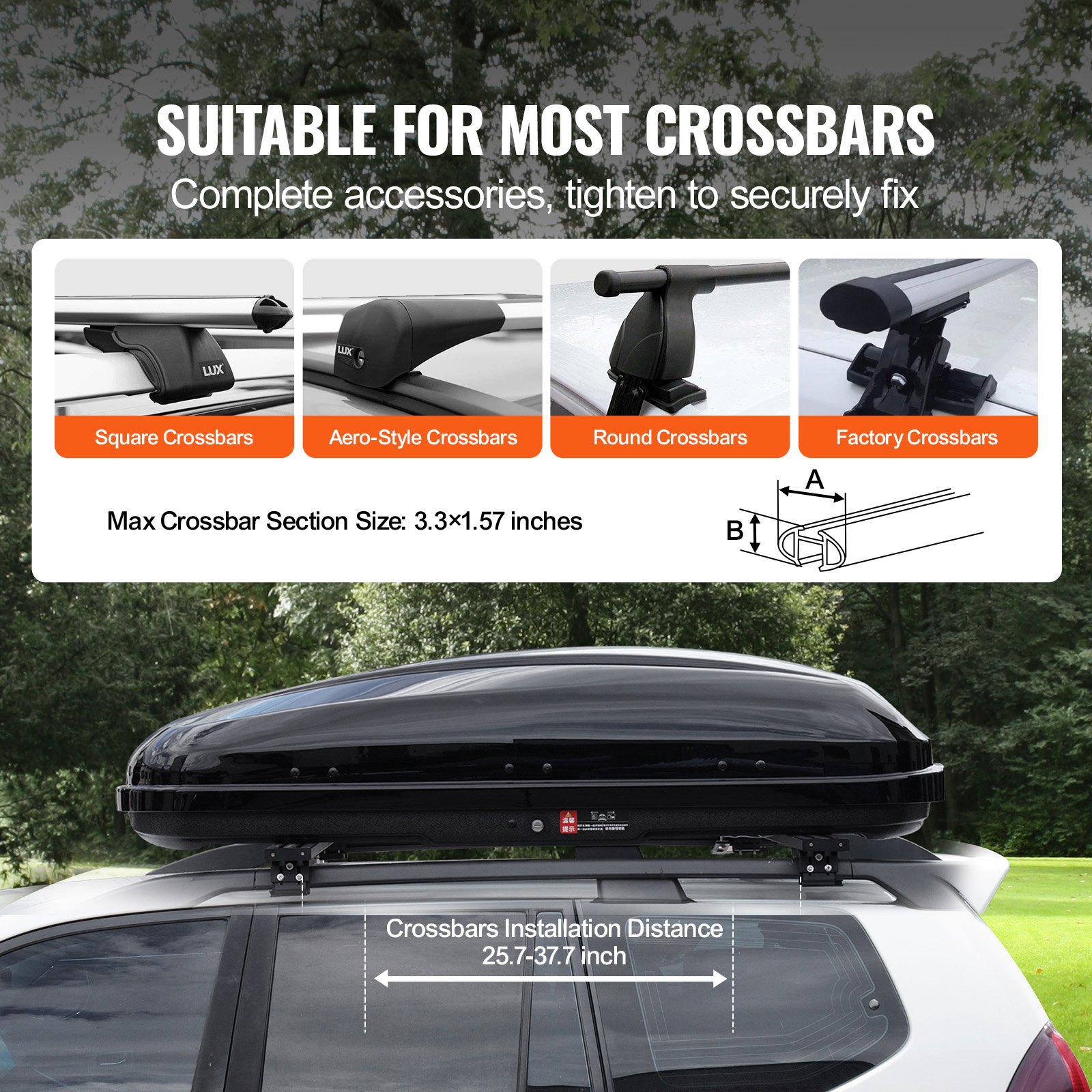 VEVOR Rooftop Cargo Carrier, 220 L Roof Cargo Box, ABS Hard Shell Roof Box, with Dual-Sided Opening and 2 Reinforced Straps, Aerodynamic, Suitable for most Crossbar, for Car, Wagon, SUV, Black