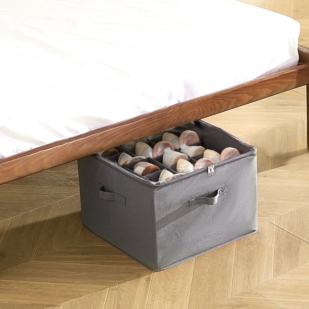 VEVOR Under Bed Shoe Storage Organizer, 1 Pack, 16 Compartments, Underbed Shoe Box Storage Containers Adjustable Dividers, Sandal Organizer Storage with Clear Window, Breathable, Reinforced Handles