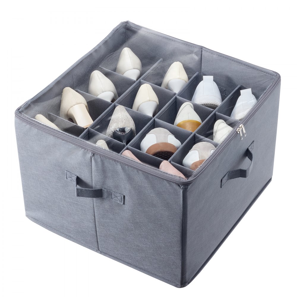VEVOR Under Bed Shoe Storage Organizer, 1 Pack, 16 Compartments, Underbed Shoe Box Storage Containers Adjustable Dividers, Sandal Organizer Storage with Clear Window, Breathable, Reinforced Handles