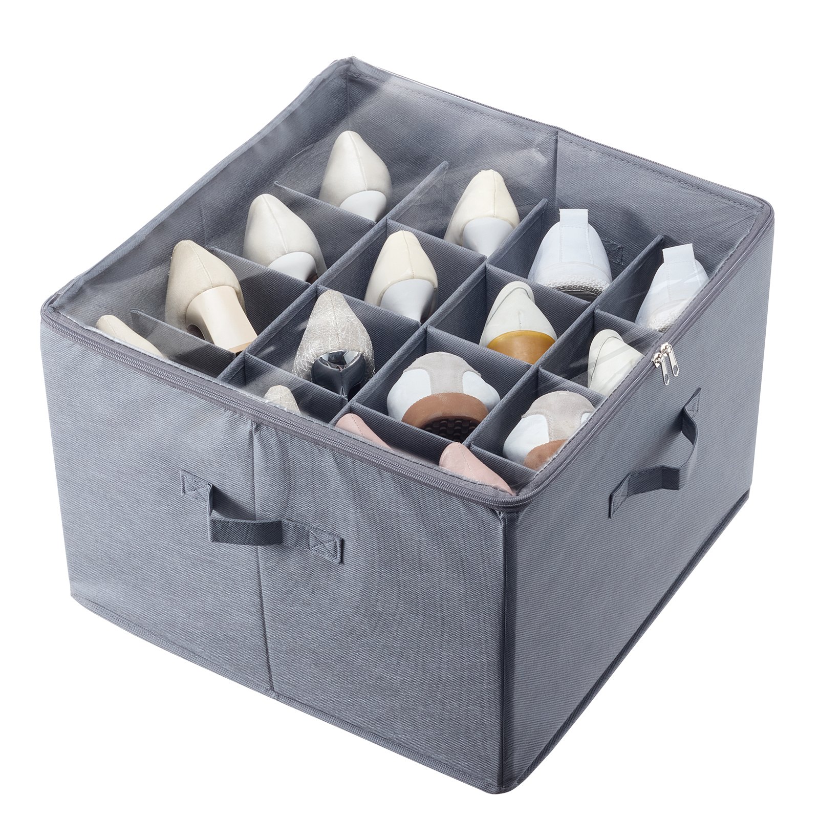 VEVOR Under Bed Shoe Storage Organizer, 1 Pack, 16 Compartments, Underbed Shoe Box Storage Containers Adjustable Dividers, Sandal Organizer Storage with Clear Window, Breathable, Reinforced Handles