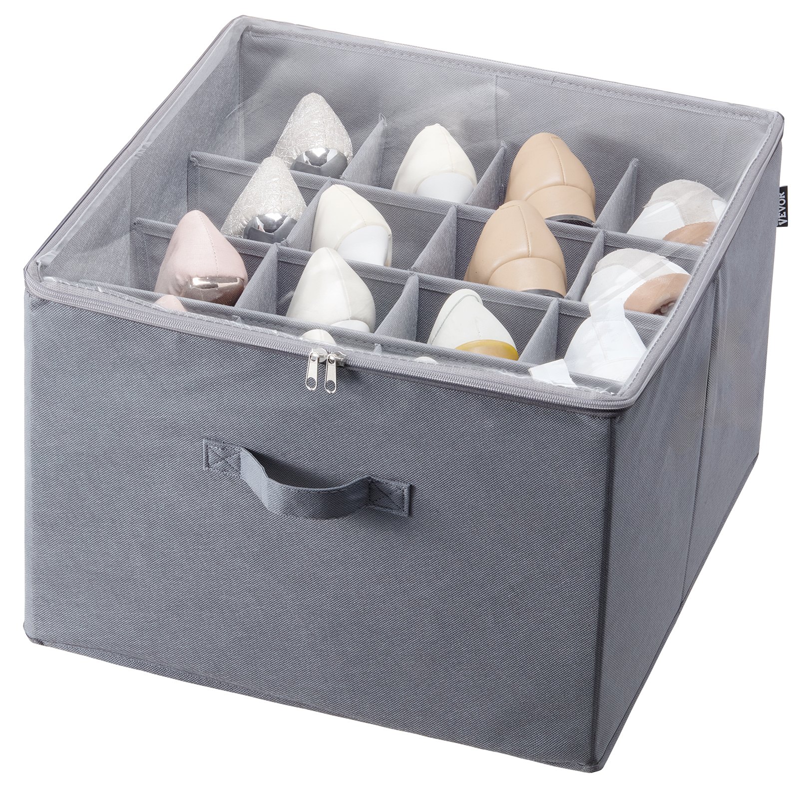 VEVOR Under Bed Shoe Storage Organizer, 1 Pack, 16 Compartments, Underbed Shoe Box Storage Containers Adjustable Dividers, Sandal Organizer Storage with Clear Window, Breathable, Reinforced Handles
