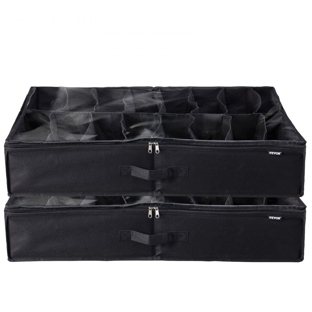 VEVOR Under Bed Shoe Storage Organizer, Set of 2, Total 32 Compartments, Underbed Shoes Closet Storage Solution with Clear Window, Breathable, Foldable Fabric Container Box with Reinforced Handles