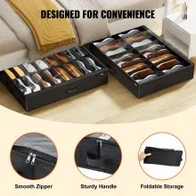 Vevor Sturdy Under Bed Shoe Storage Organizer, Set of 2, 32 Compartments, Underbed Shoes Closet Storage Solution with Clear Window, Breathable, L31.5"x W23.6"x H5.9", Black