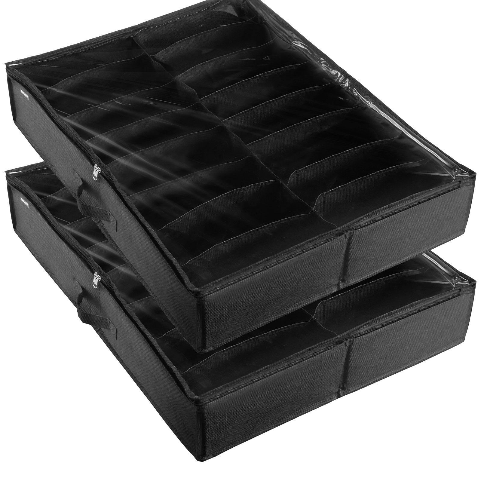 VEVOR Under Bed Shoe Storage Organizer, Set of 2, Total 32 Compartments, Underbed Shoes Closet Storage Solution with Clear Window, Breathable, Foldable Fabric Container Box with Reinforced Handles