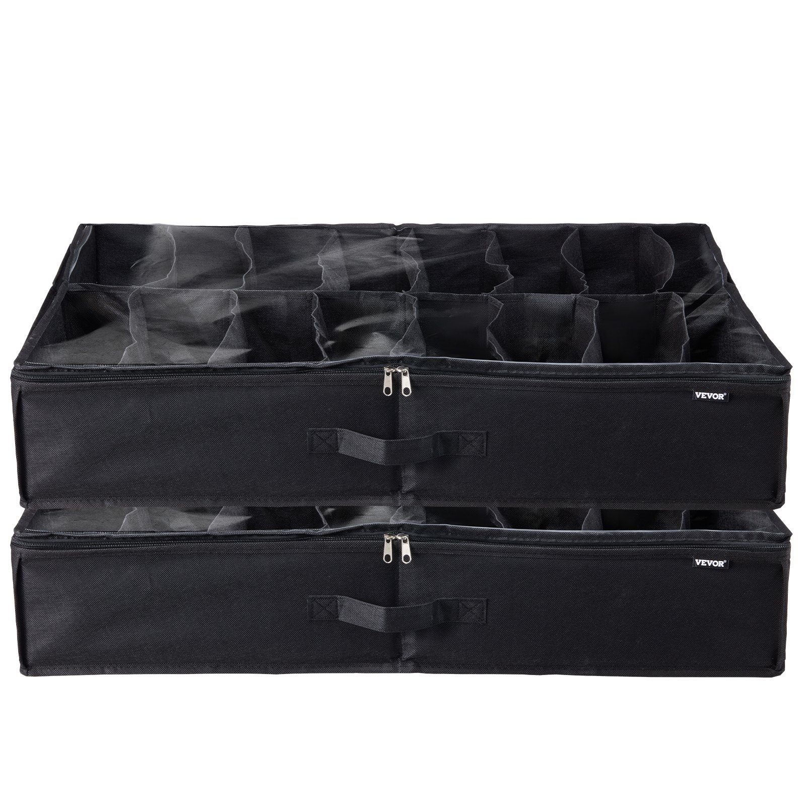 VEVOR Under Bed Shoe Storage Organizer, Set of 2, Total 32 Compartments, Underbed Shoes Closet Storage Solution with Clear Window, Breathable, Foldable Fabric Container Box with Reinforced Handles