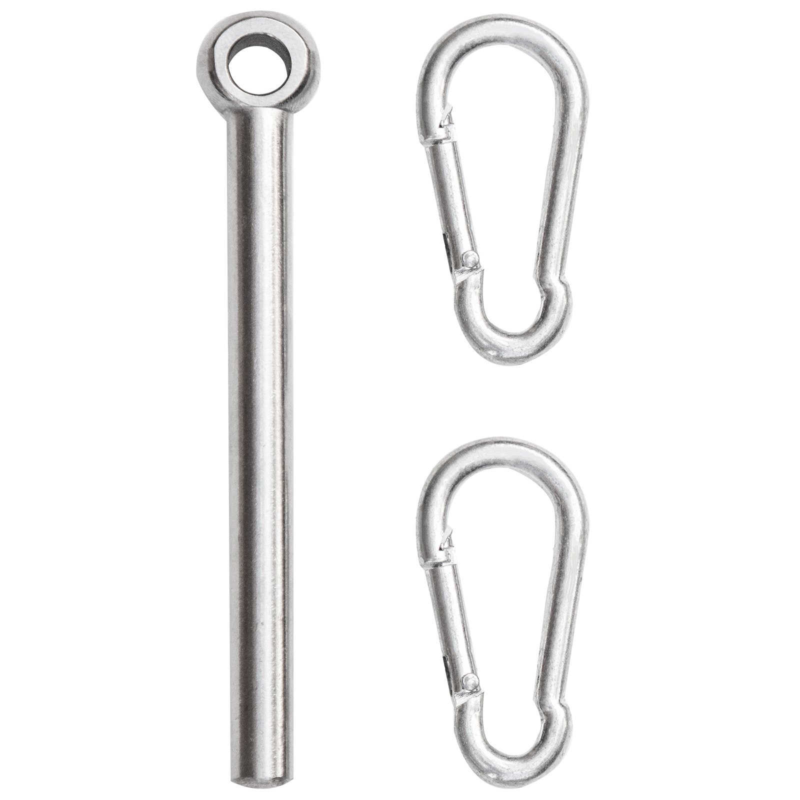 metal attachment accessories for VEVOR atv chain drag mat including a rod and two carabiners.