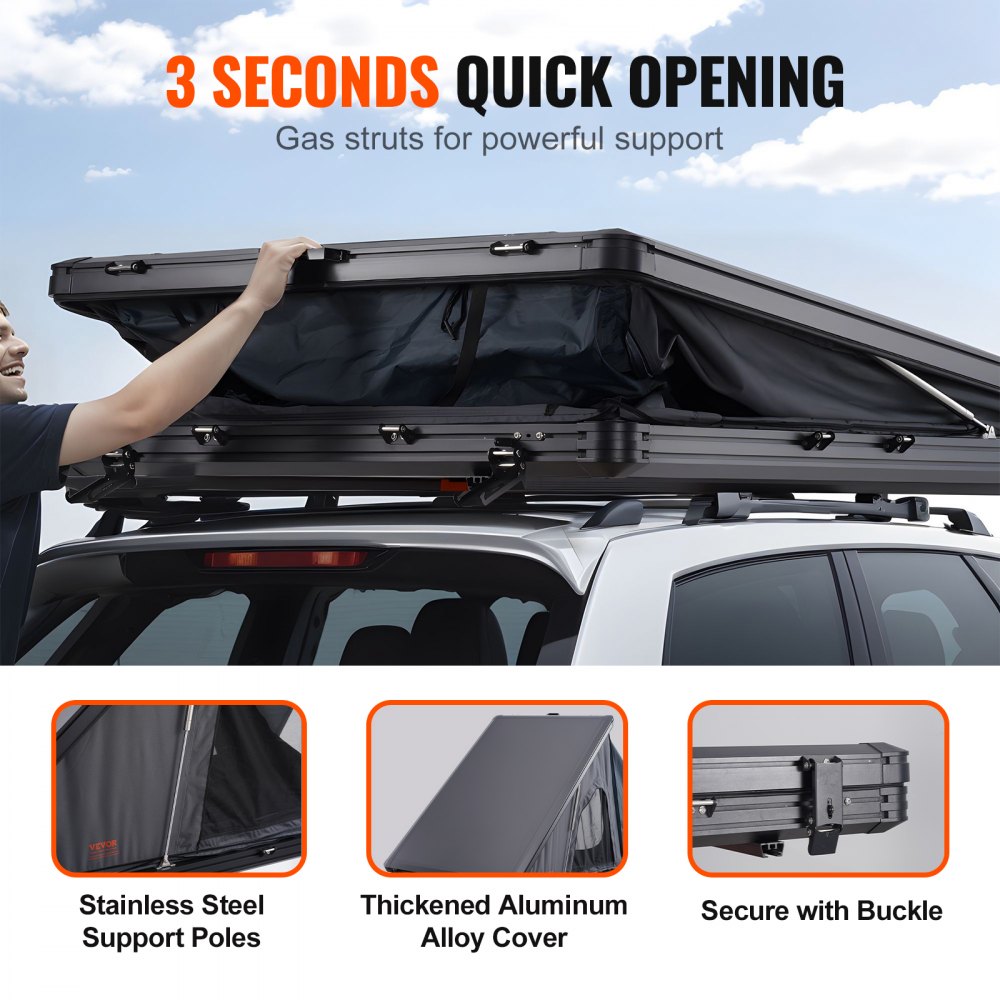 VEVOR Rooftop Tent Hard Shell, Naturnest Rooftop Tent Hardshell for 2-3 Person, Hard Shell Roof Top Tent with Telescopic Ladder Thick Mattress, Waterproof Windproof for Jeep SUV Van Pickup Truck