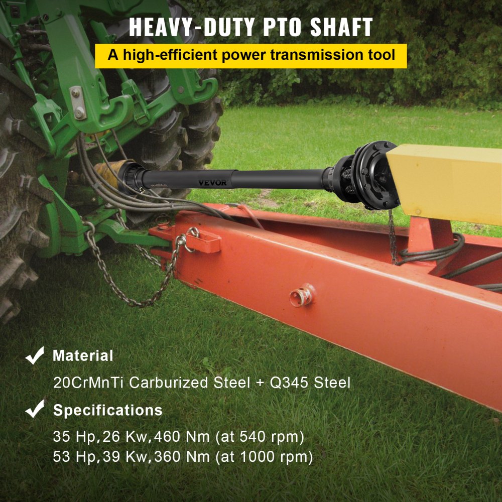 VEVOR PTO Shaft, 1-3/8” 6 Spline Tractor and Implement Ends PTO Driveline Shaft, Series 4 Tractor PTO Shaft, 43”-59” Brush Hog PTO Shaft with Slip Clutch Black, for Finish Mower, Rotary Cutter