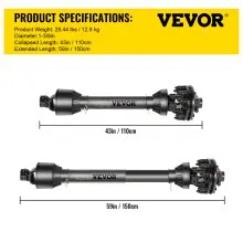 VEVOR PTO Shaft, 1-3/8” 6 Spline Tractor and Implement Ends PTO Driveline Shaft, Series 4 Tractor PTO Shaft, 43”-59” Brush Hog PTO Shaft with Slip Clutch Black, for Finish Mower, Rotary Cutter
