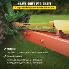 VEVOR PTO Shaft, 1-3/8” PTO Drive Shaft, 6 Spline Tractor and Implement Ends PTO Driveline Shaft, Series 4 Tractor PTO Shaft, 39”-55” Brush Hog PTO Shaft, PTO Shaft for Bush Hog/Finish Mower