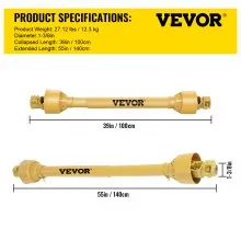 VEVOR PTO Shaft, 1-3/8” PTO Drive Shaft, 6 Spline Tractor and Implement Ends PTO Driveline Shaft, Series 4 Tractor PTO Shaft, 39”-55” Brush Hog PTO Shaft, PTO Shaft for Bush Hog/Finish Mower