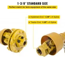 VEVOR PTO Shaft, 1-3/8" PTO Drive Shaft, 6 Spline Both Ends PTO Driveline Shaft, Series 4 Tractor PTO Shaft, 31.5"-41" Brush Hog PTO Shaft, Yellow PTO Shaft w/Slip Clutch for Bush Hog/Finish Mower