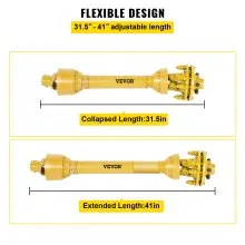 VEVOR PTO Shaft, 1-3/8" PTO Drive Shaft, 6 Spline Both Ends PTO Driveline Shaft, Series 4 Tractor PTO Shaft, 31.5"-41" Brush Hog PTO Shaft, Yellow PTO Shaft w/Slip Clutch for Bush Hog/Finish Mower