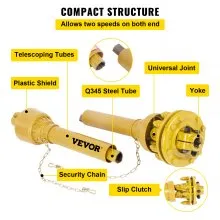 VEVOR PTO Shaft, 1-3/8" PTO Drive Shaft, 6 Spline Both Ends PTO Driveline Shaft, Series 4 Tractor PTO Shaft, 31.5"-41" Brush Hog PTO Shaft, Yellow PTO Shaft w/Slip Clutch for Bush Hog/Finish Mower