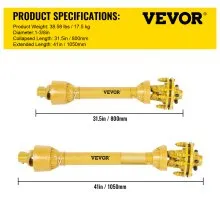 VEVOR PTO Shaft, 1-3/8" PTO Drive Shaft, 6 Spline Both Ends PTO Driveline Shaft, Series 4 Tractor PTO Shaft, 31.5"-41" Brush Hog PTO Shaft, Yellow PTO Shaft w/Slip Clutch for Bush Hog/Finish Mower
